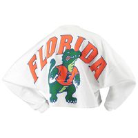 Women's White Florida Gators Raw Hem Cropped Spirit Jersey Long Sleeve T-Shirt