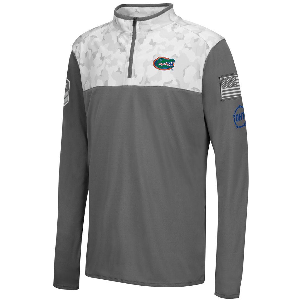 Youth Colosseum Charcoal/White Florida Gators OHT Military Appreciation Badge II Quarter-Zip Jacket