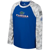 Youth Colosseum Royal/Camo Florida Gators OHT Military Appreciation Dark Star Raglan Long Sleeve T-Shirt