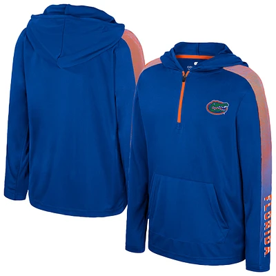Youth Colosseum Royal Florida Gators Lumen Long Sleeve Quarter-Zip Hooded Windshirt