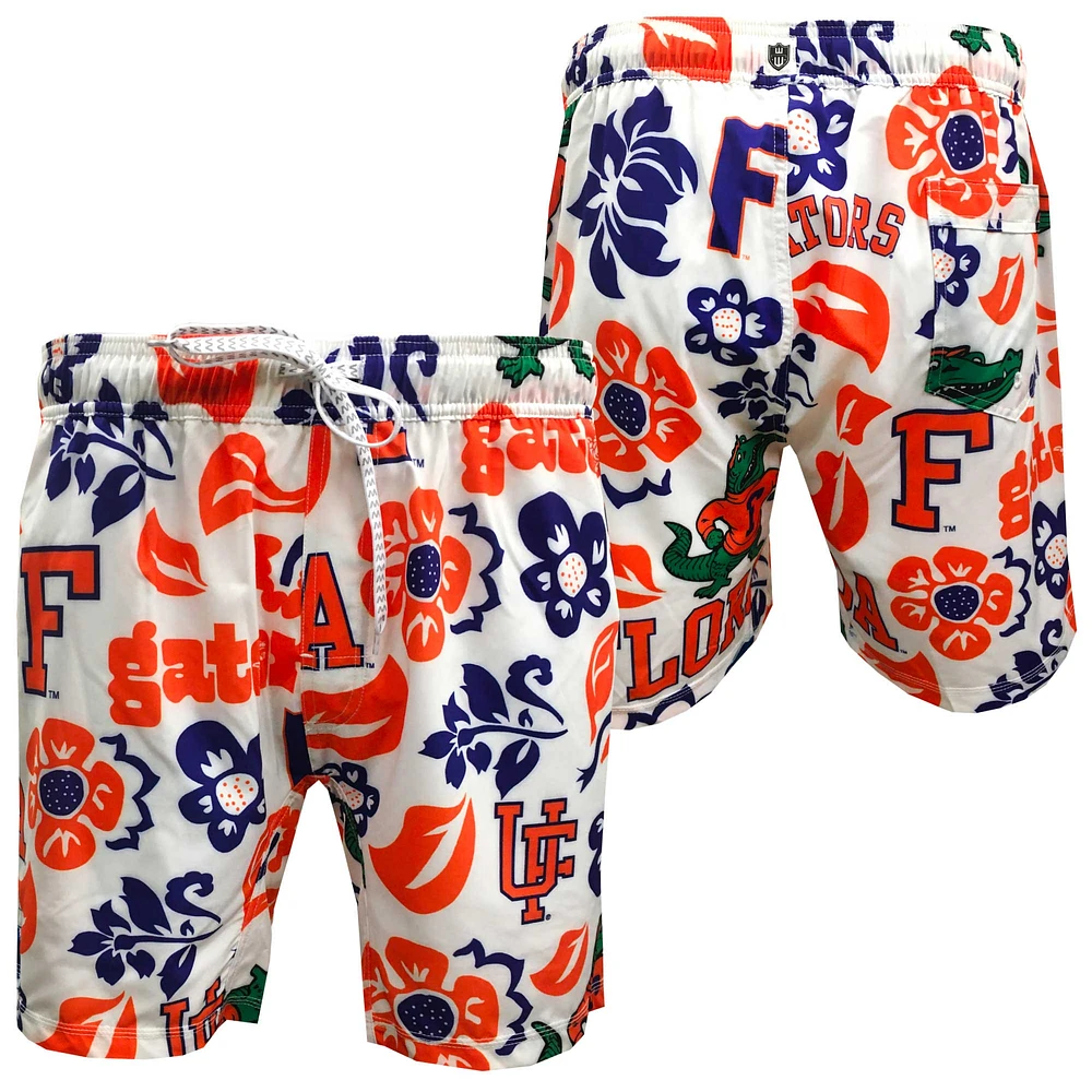 Youth Wes & Willy White Florida Gators Allover Print Vault Tech Swim Trunks