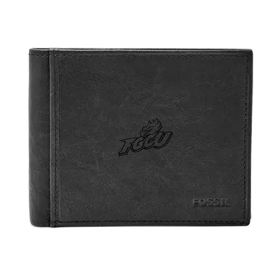 Florida Gulf Coast Eagles Fossil Leather Ingram RFID Flip ID Bifold Wallet - Black