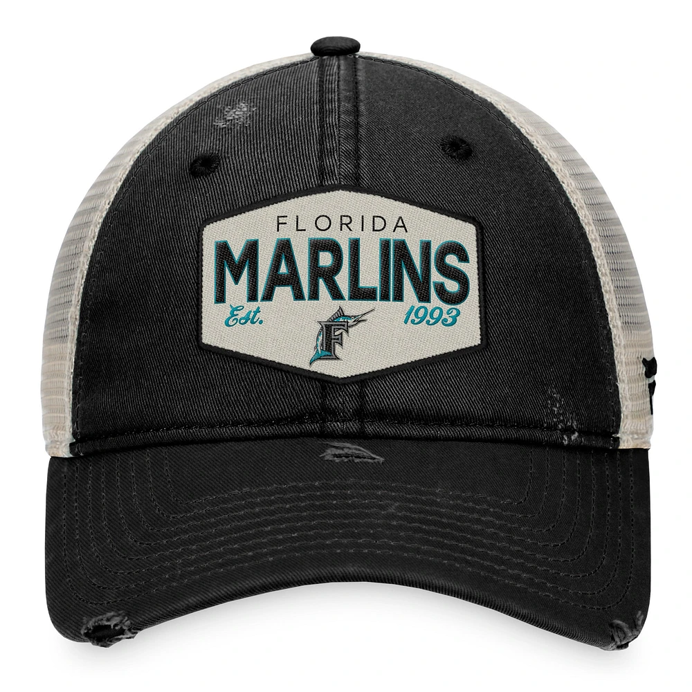 Casquette réglable noire Florida Marlins Patch Trucker Fanatics pour hommes