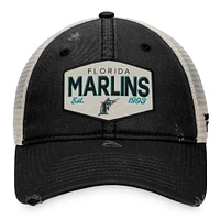 Casquette réglable noire Florida Marlins Patch Trucker Fanatics pour hommes