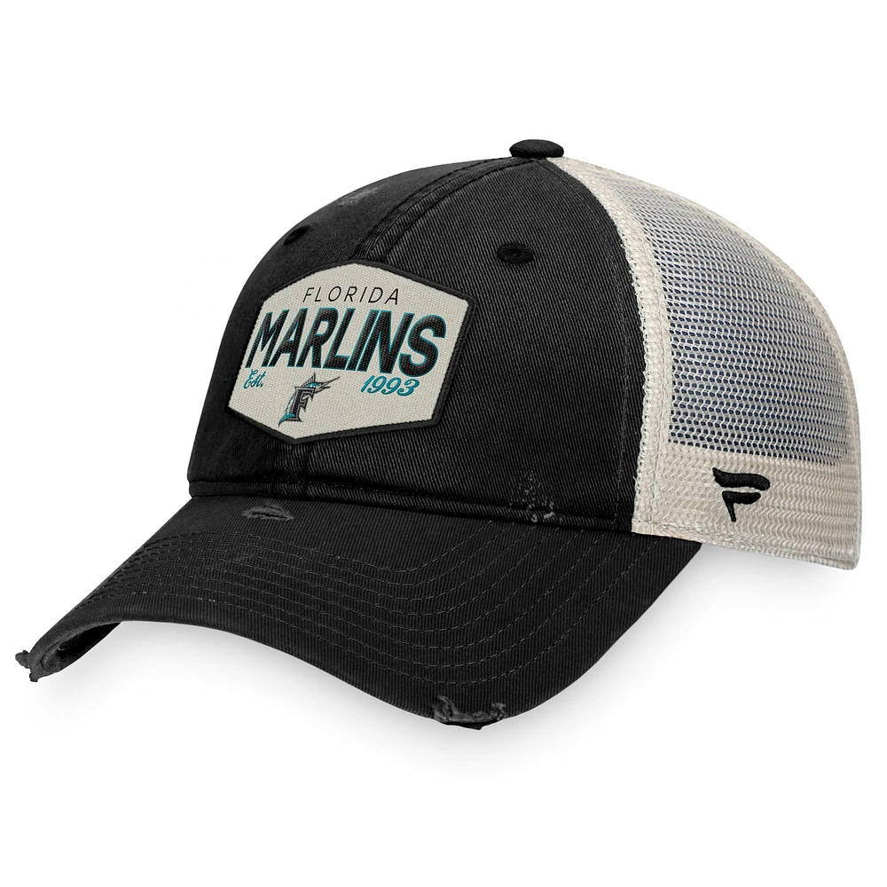 Casquette réglable noire Florida Marlins Patch Trucker Fanatics pour hommes