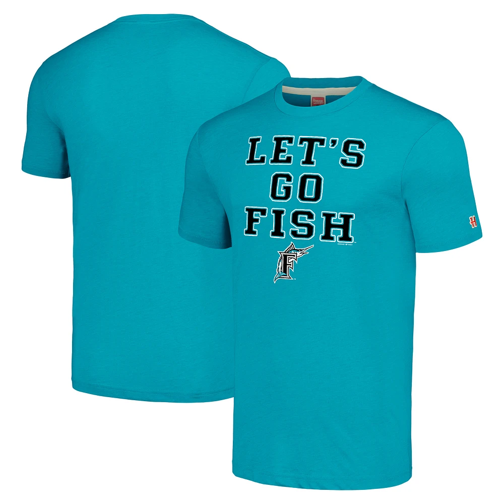 Men's Homage  Teal Florida Marlins Cooperstown Collection Let's Go Fish Hyper Local Tri-Blend T-Shirt