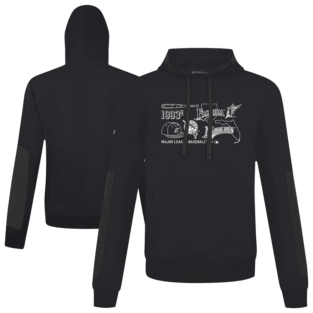 Men's Levelwear  Black Florida Marlins Cooperstown Collection Bombay Campaign Pullover Hoodie
