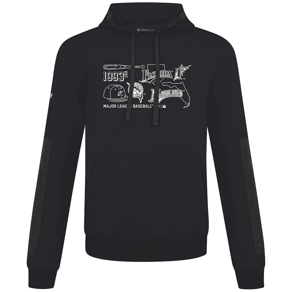 Men's Levelwear  Black Florida Marlins Cooperstown Collection Bombay Campaign Pullover Hoodie