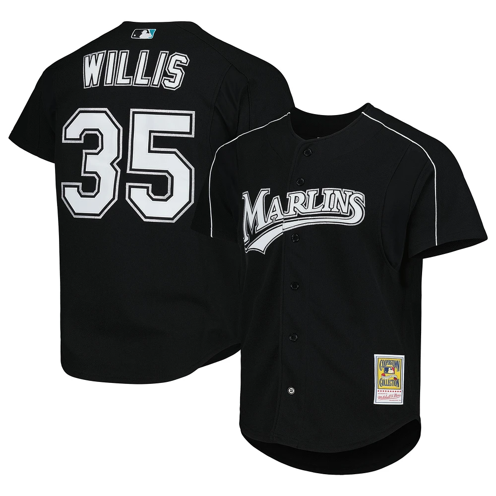 Men's Mitchell & Ness Dontrelle Willis Black Florida Marlins Cooperstown Collection Mesh Batting Practice Button-Up Jersey