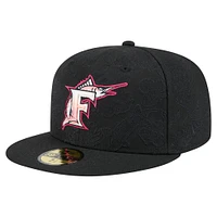 Men's New Era Black Florida Marlins Cooperstown Collection Tonal Koi 59FIFTY Fitted Hat
