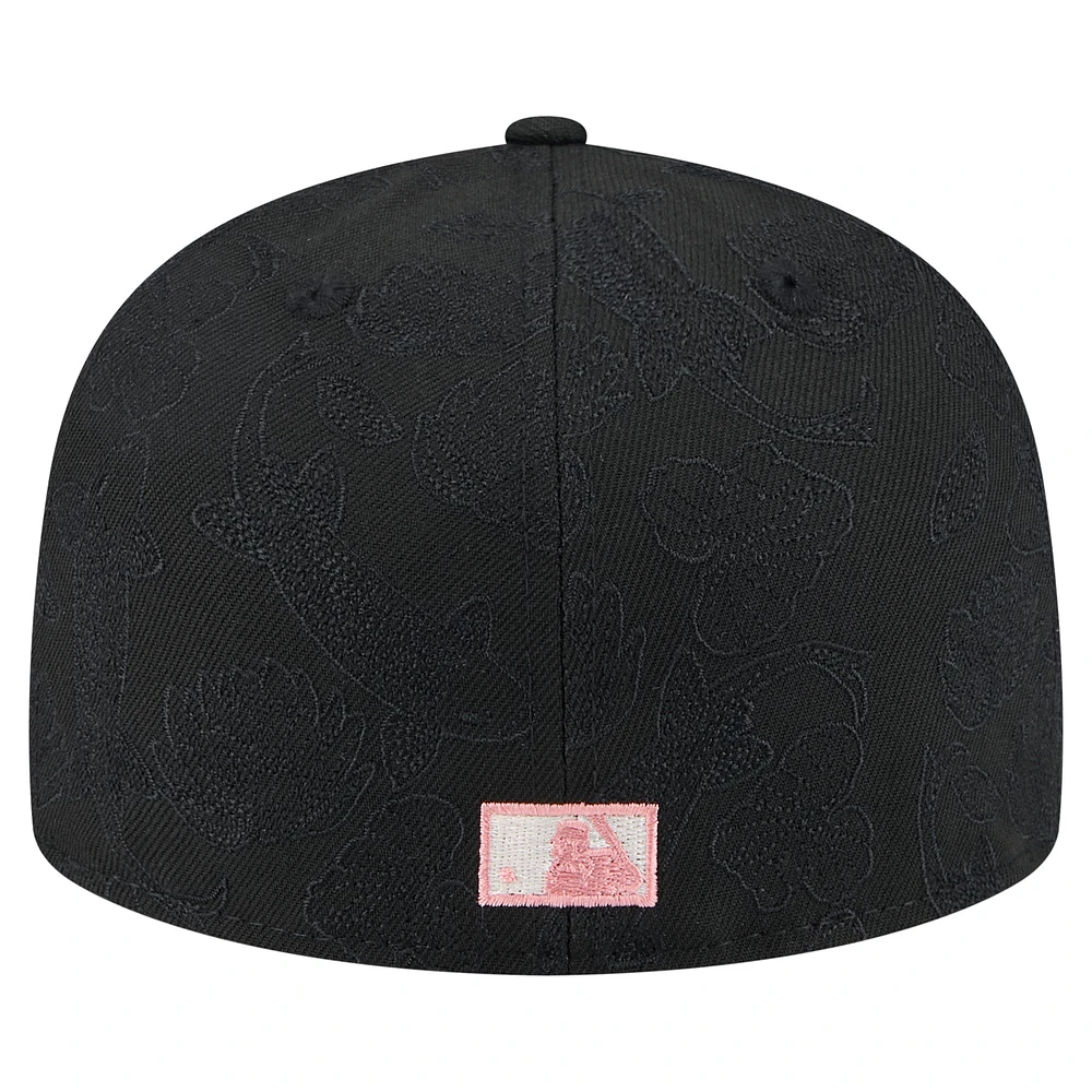 Men's New Era Black Florida Marlins Cooperstown Collection Tonal Koi 59FIFTY Fitted Hat