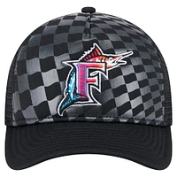 Men's New Era Black Florida Marlins Cooperstown Collection Gradient 9FORTY A-Frame M-Crown Trucker Adjustable Hat