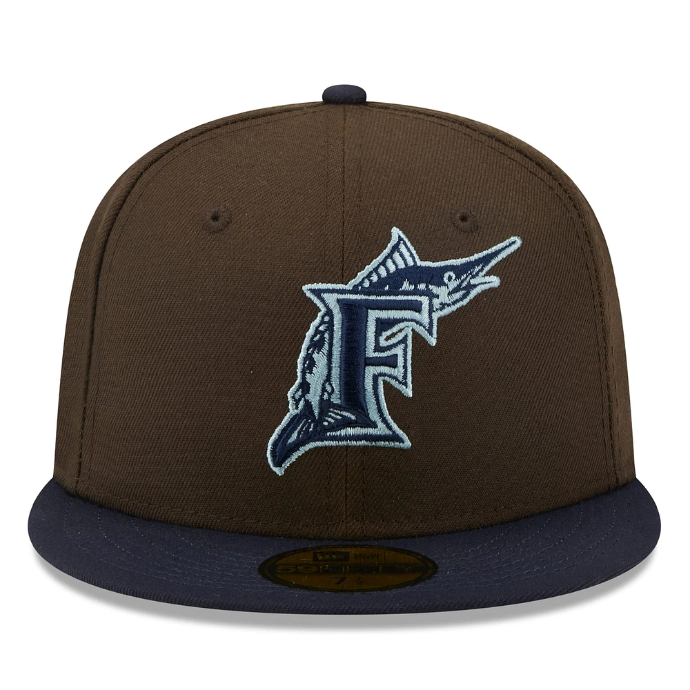 Men's New Era Brown/Navy Florida Marlins  Walnut 9FIFTY Fitted Hat