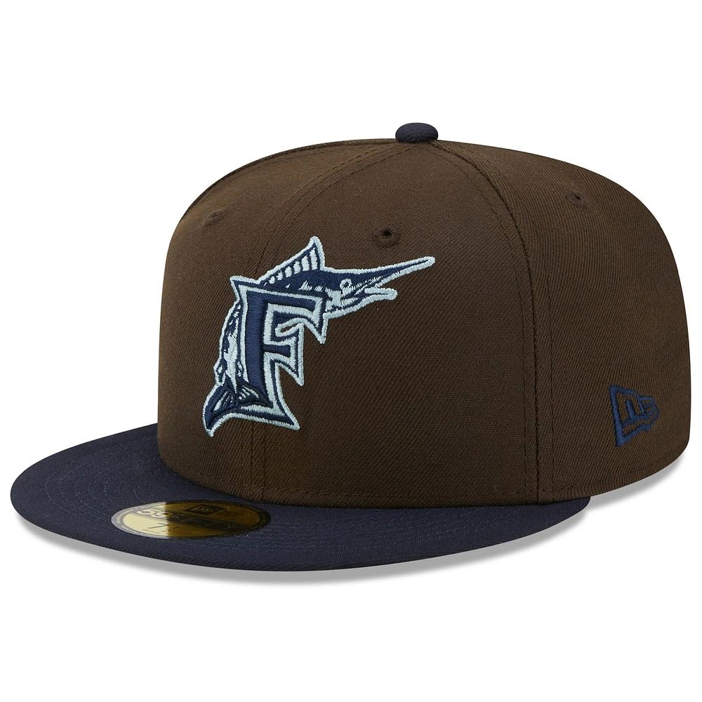 Men's New Era Brown/Navy Florida Marlins  Walnut 9FIFTY Fitted Hat