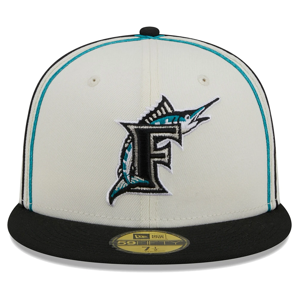 Casquette ajustée New Era Florida Marlins Chrome Sutash 59FIFTY pour homme, crème/noir