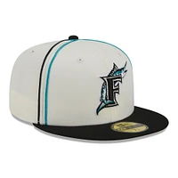 Casquette ajustée New Era Florida Marlins Chrome Sutash 59FIFTY pour homme, crème/noir