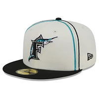 Men's New Era  Cream/Black Florida Marlins Chrome Sutash 59FIFTY Fitted Hat