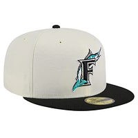 Men's New Era Cream Florida Marlins Cooperstown Collection Chrome 59FIFTY Fitted Hat