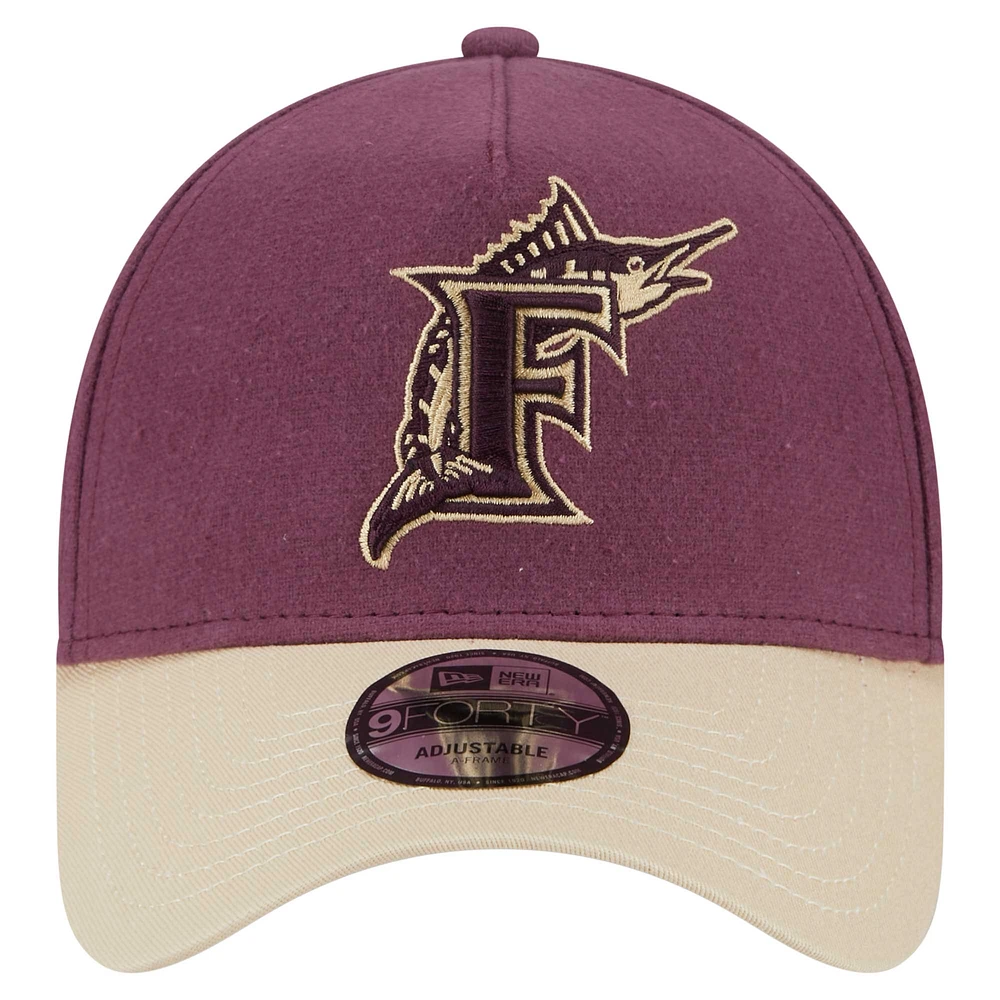 Men's New Era Maroon Florida Marlins Cooperstown Collection Moleskin A-Frame 9FORTY Adjustable Hat