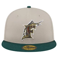 Men's New Era Natural/Hunter Green Florida Marlins Cooperstown Collection Lifestyle Tree Bark Fill 59FIFTY Fitted Hat