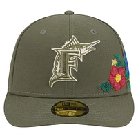 Men's New Era Olive Florida Marlins Cooperstown Collection Tonal Florals 59FIFTY Fitted Hat