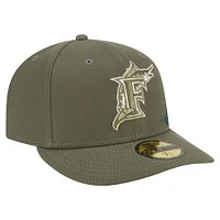 Men's New Era Olive Florida Marlins Cooperstown Collection Tonal Florals 59FIFTY Fitted Hat