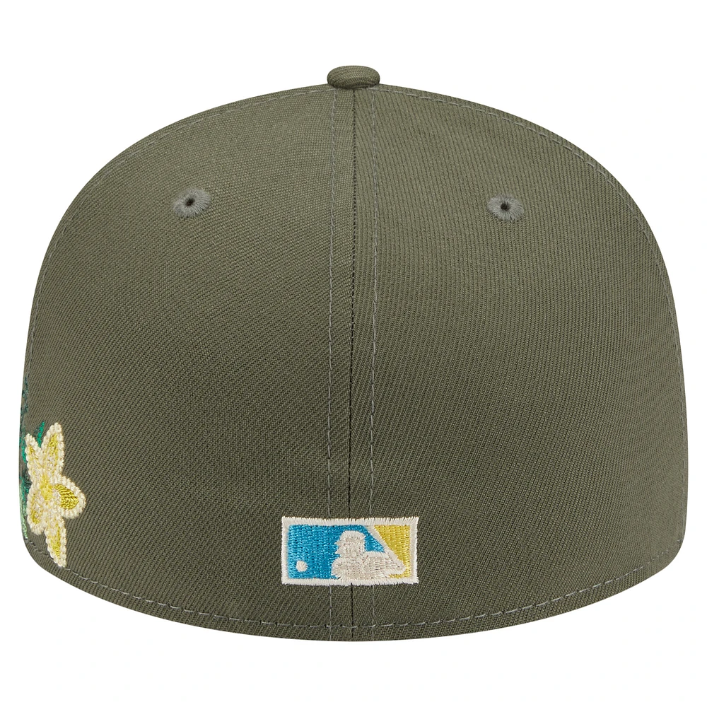 Men's New Era Olive Florida Marlins Cooperstown Collection Tonal Florals 59FIFTY Fitted Hat