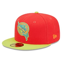 Men's New Era Red/Neon Green Florida Marlins 1993 Inaugural Season  Lava Highlighter Combo 59FIFTY Fitted Hat