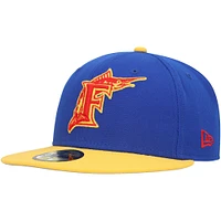 Casquette ajustée Empire 59FIFTY des Florida Marlins Cooperstown Collection pour homme New Era, bleu royal/jaune