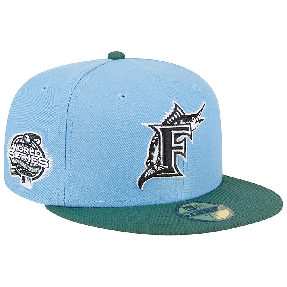 Casquette ajustée 59FIFTY pour homme New Era bleu ciel/cilantro Florida Marlins 2003 World Series Cooperstown Collection