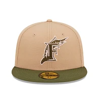 Casquette ajustée 59FIFTY pour homme New Era Tan/Olive Florida Marlins Cooperstown Collection Pink Undervisor