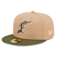 Casquette ajustée 59FIFTY pour homme New Era Tan/Olive Florida Marlins Cooperstown Collection Pink Undervisor