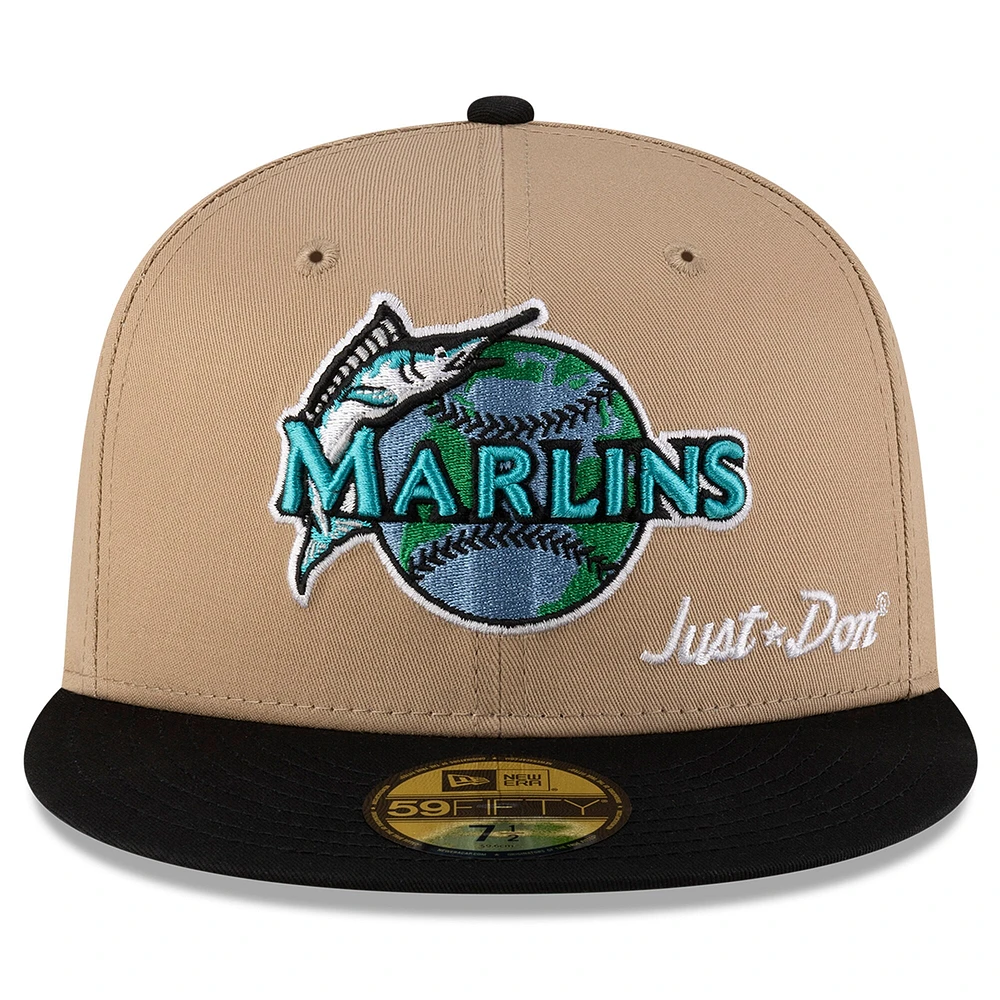 Men's New Era x Just Don Light Beige/ Black Florida Marlins Earth Day 59FIFTY Fitted Hat