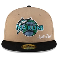 Men's New Era x Just Don Light Beige/ Black Florida Marlins Earth Day 59FIFTY Fitted Hat