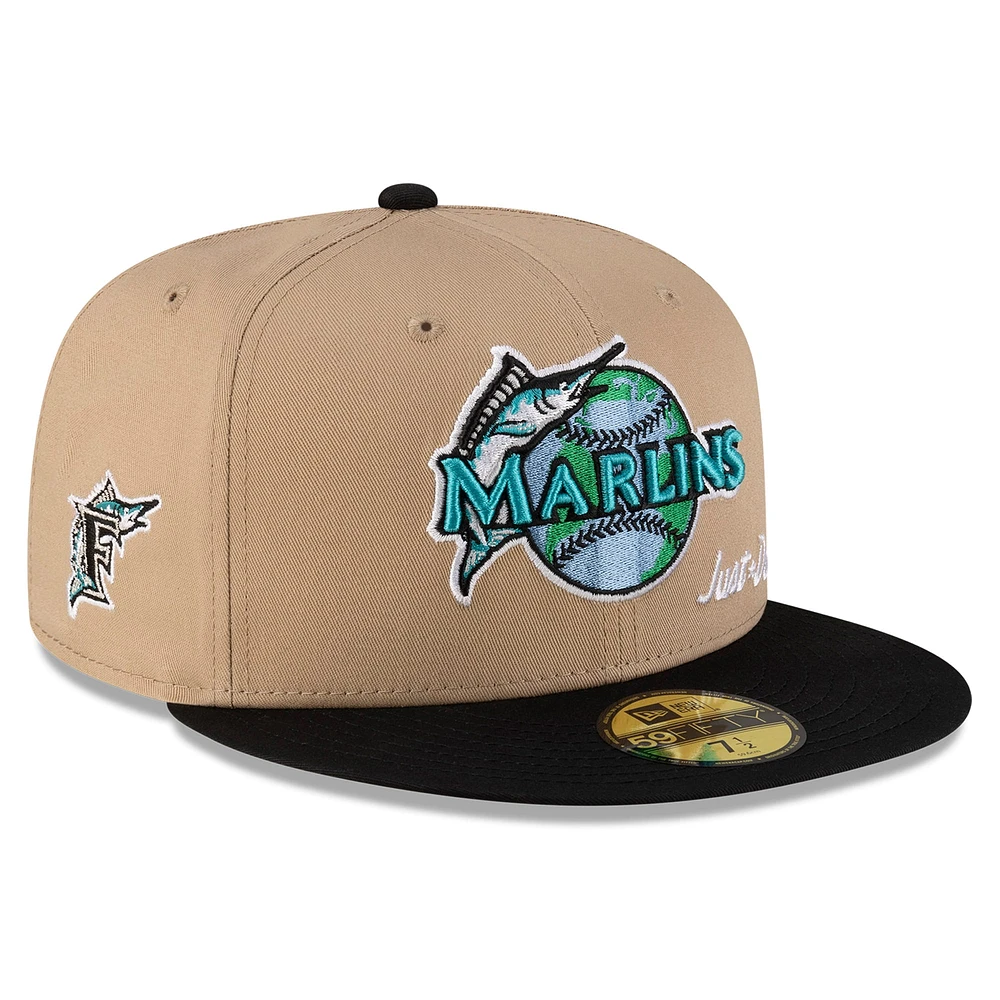 Men's New Era x Just Don Light Beige/ Black Florida Marlins Earth Day 59FIFTY Fitted Hat