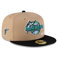 Men's New Era x Just Don Light Beige/ Black Florida Marlins Earth Day 59FIFTY Fitted Hat