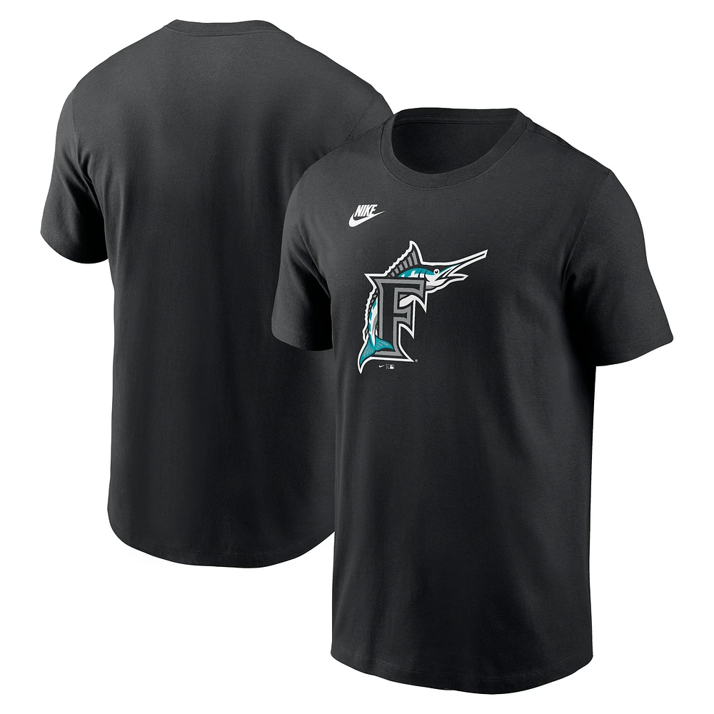 Men's Nike Black Florida Marlins Cooperstown Collection Team Logo T-Shirt