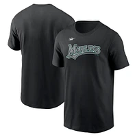 T-shirt Nike noir Florida Marlins Cooperstown avec logo pour homme