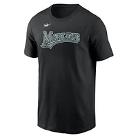 Men's Nike Black Florida Marlins Cooperstown Wordmark T-Shirt