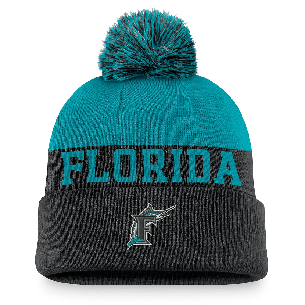 Bonnet en tricot à revers avec pompon Nike Florida Marlins Rewind Peak pour homme