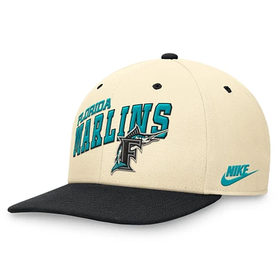 Men's Nike Cream/Black Florida Marlins Rewind Cooperstown Collection Performance Snapback Hat