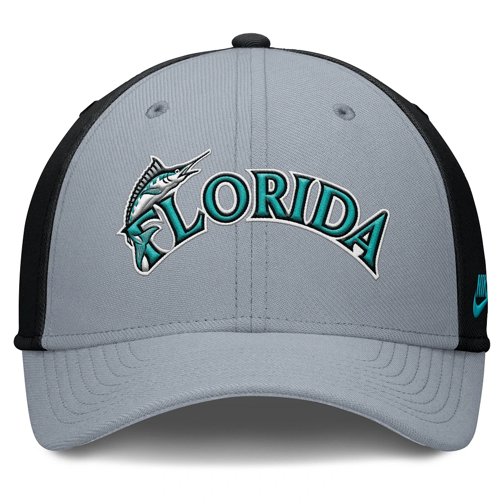 Men's Nike Gray/Black Florida Marlins Rise Swoosh Performance Flex Hat