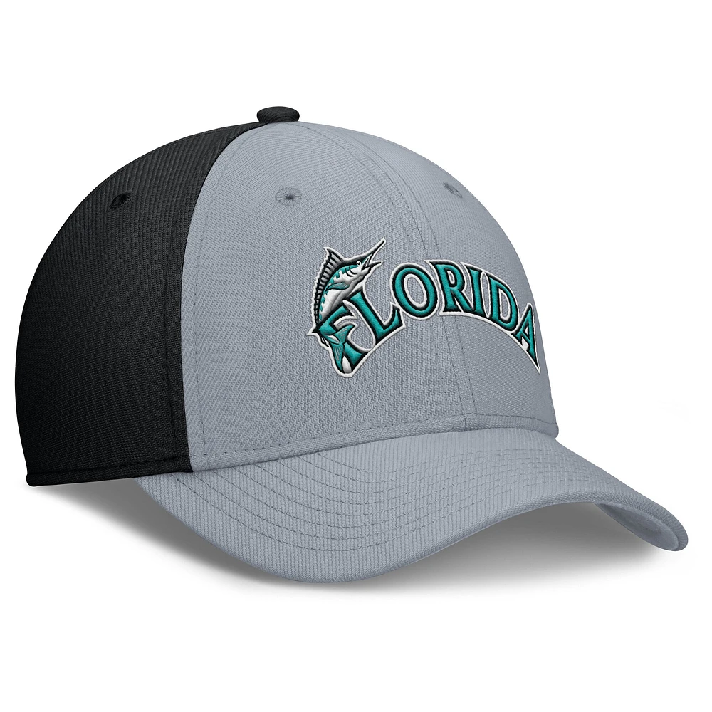 Men's Nike Gray/Black Florida Marlins Rise Swoosh Performance Flex Hat