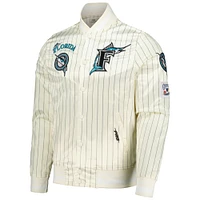 Men's Pro Standard Cream Florida Marlins Cooperstown Collection Pinstripe Retro Classic Satin Full-Snap Jacket