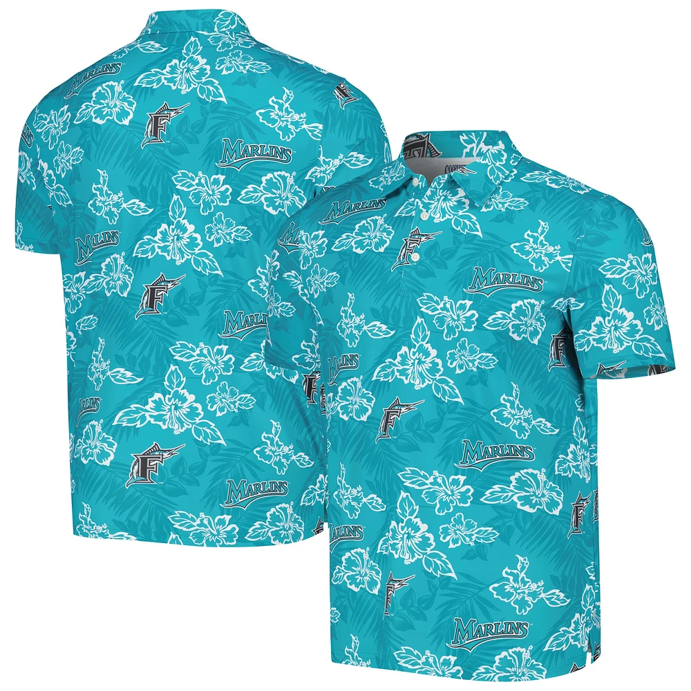 Men's Reyn Spooner Teal Florida Marlins Cooperstown Collection Puamana Print Polo