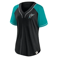 Women's Fanatics Black Florida Marlins Cooperstown Collection Bunt Raglan V-Neck T-Shirt