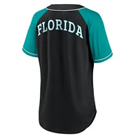 Women's Fanatics Black Florida Marlins Cooperstown Collection Bunt Raglan V-Neck T-Shirt