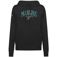 Women's Levelwear Black Florida Marlins  Adorn Throwback Spellout Pullover Hoodie