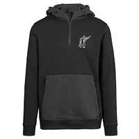 Women's Levelwear Black Florida Marlins Cooperstown Collection Chicane Core Logo Quarter-Zip Pullover Hoodie