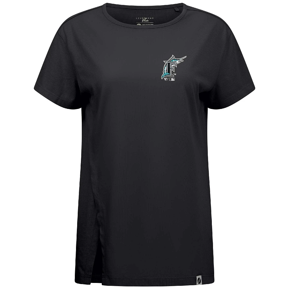 Women's Levelwear Black Florida Marlins Cooperstown Collection Influx Core Logo T-Shirt